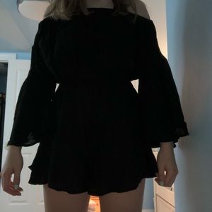 Black Long Sleeve Flutter Romper